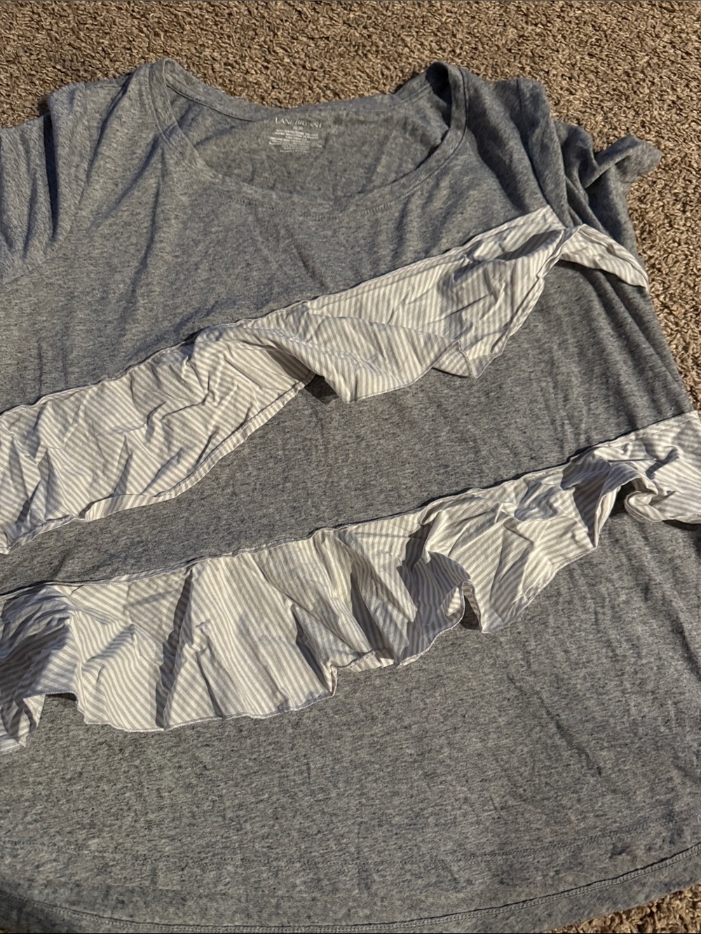 Lane Bryant Gray Short Sleeve Tee with Striped Ruffle Panels